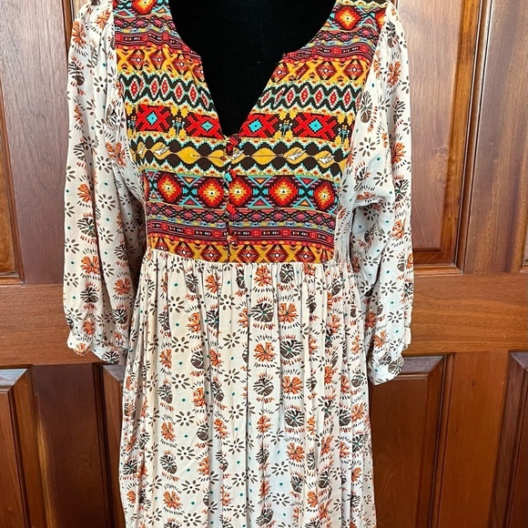 Umgee Aztec Dove Pattern 3/4 Sleeve Tunic Mini Dress Boho Western Rodeo Sz Small - Picture 4 of 12